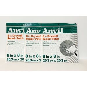 3 Pk Anvil 8" X 8" Drywall Repair Patches, Self-Adhesive Aluminum Perforated NEW